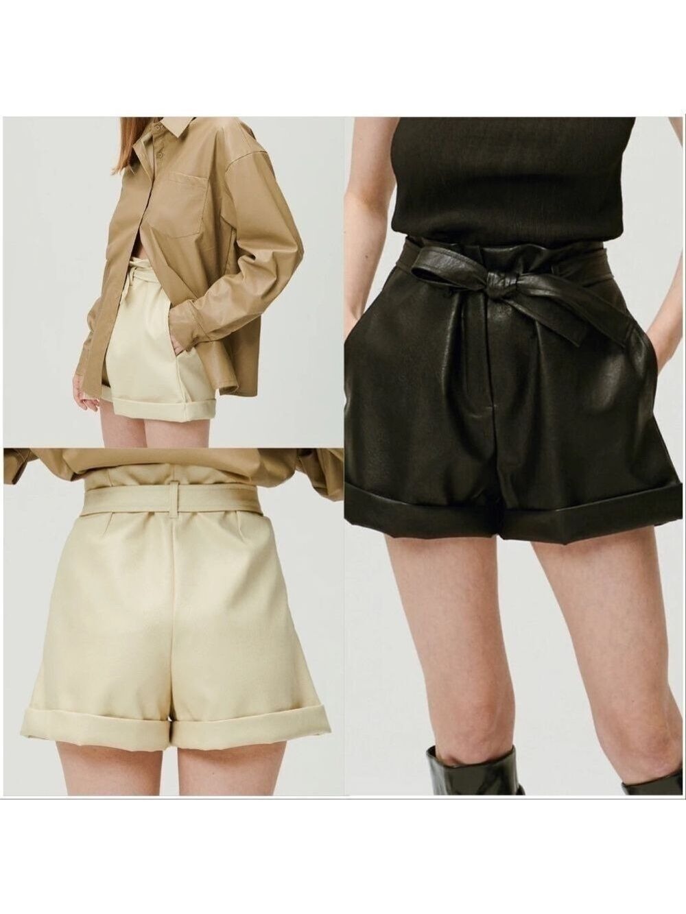 Storets Rachel Paperbag Pleather Vegan Leather Shorts in Black- NEW